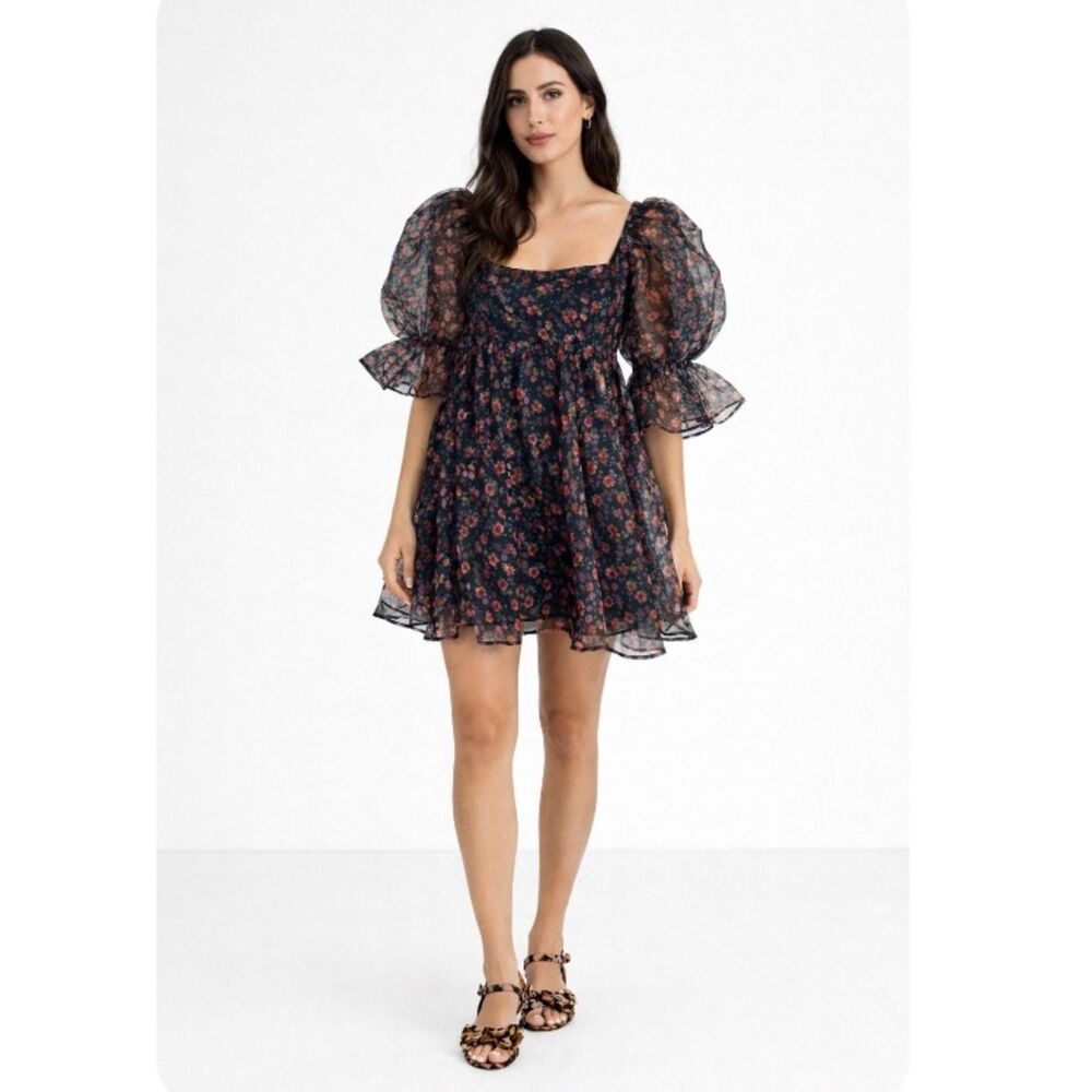 Buddy Love Floral Mini Dress Babydoll Sheer Party Women Small forestfairy whimsy